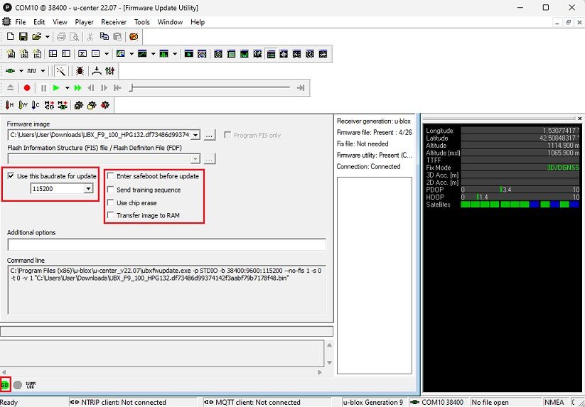 How to update ZED-F9P firmware and check firmware version with